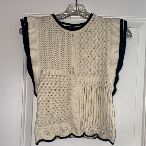 Fore Sweaters - Chic Cream and Black Knit Sweater Vest